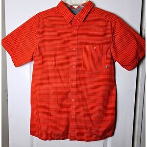 Mountain Hardwear Mens Orange Striped Short Sleeve Button Up Shirt Size Medium